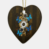 Steampunk Gears en Blue Butterflies Keramisch Ornament (Links)