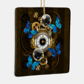 Steampunk Gears en Blue Butterflies Keramisch Ornament (Rechts)