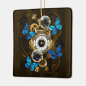 Steampunk Gears en Blue Butterflies Keramisch Ornament (Links)