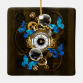 Steampunk Gears en Blue Butterflies Keramisch Ornament (Achterkant)