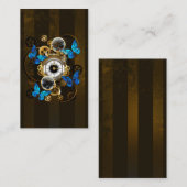 Steampunk Gears en Blue Butterflies Klantenkaartje (Voorkant / Achterkant)