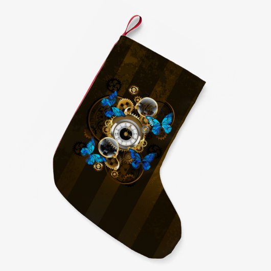 Steampunk Gears en Blue Butterflies Kleine Kerstsok (Voorkant (Hangend))
