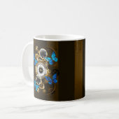 Steampunk Gears en Blue Butterflies Koffiemok (Voorkant links)