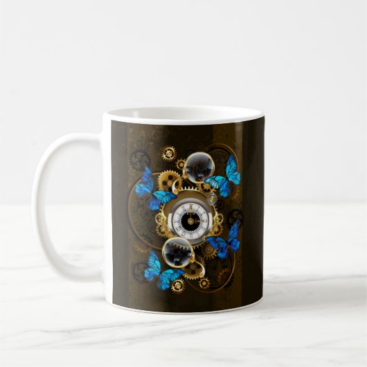 Steampunk Gears en Blue Butterflies Koffiemok (Links)