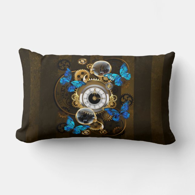 Steampunk Gears en Blue Butterflies Kussen (Voorkant)
