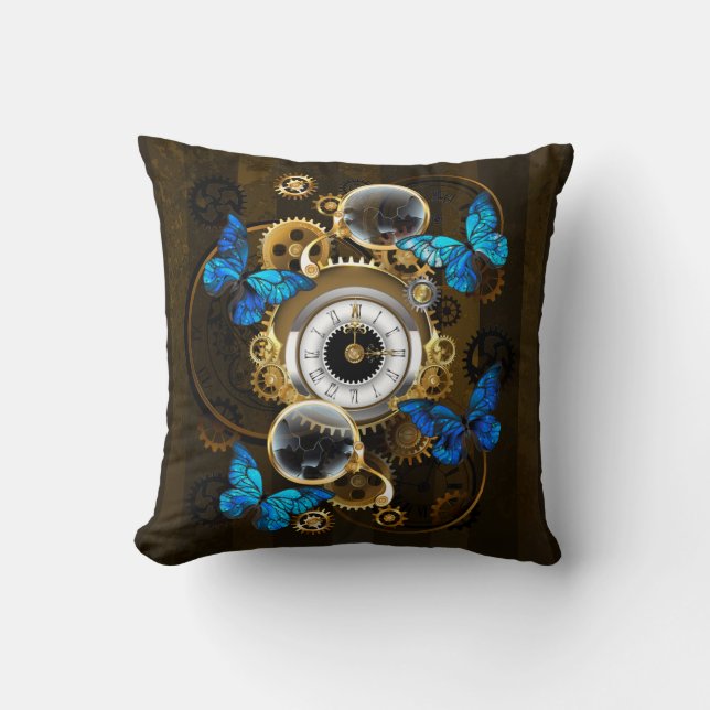 Steampunk Gears en Blue Butterflies Kussen (Voorkant)