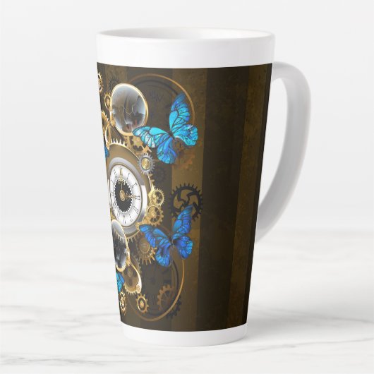 Steampunk Gears en Blue Butterflies Latte Mok (Rechterhoek)