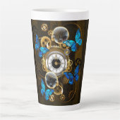 Steampunk Gears en Blue Butterflies Latte Mok (Voorkant)