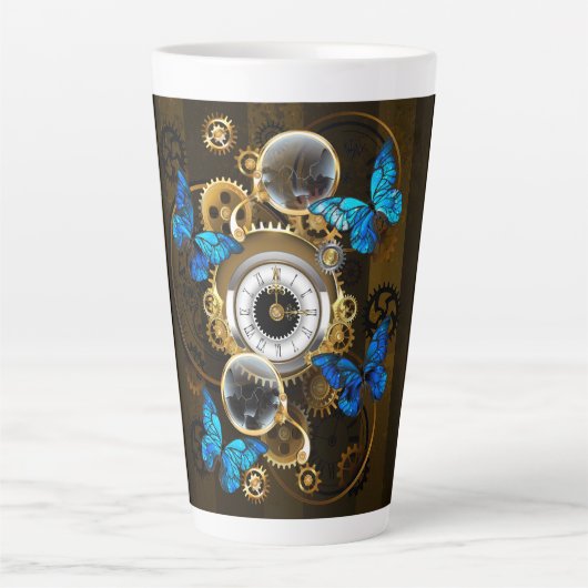 Steampunk Gears en Blue Butterflies Latte Mok (Voorkant)