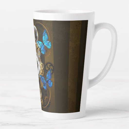 Steampunk Gears en Blue Butterflies Latte Mok (Rechts)