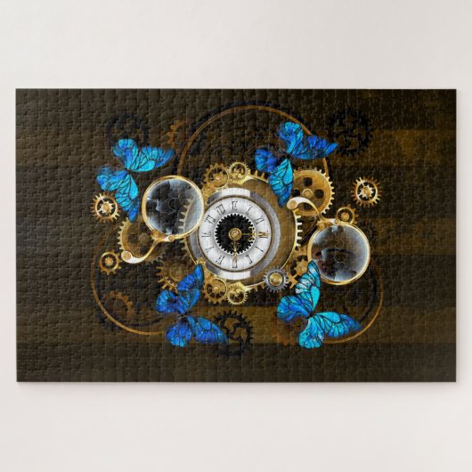 Steampunk Gears en Blue Butterflies Legpuzzel (Horizontaal)