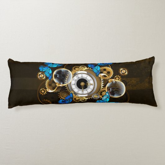 Steampunk Gears en Blue Butterflies Lichaamskussen (Achterkant)