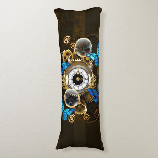 Steampunk Gears en Blue Butterflies Lichaamskussen (Voorkant Verticaal)