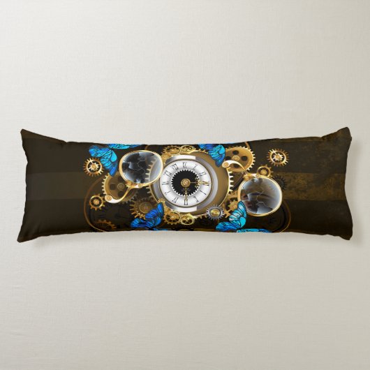 Steampunk Gears en Blue Butterflies Lichaamskussen (Voorkant)