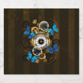 Steampunk Gears en Blue Butterflies Likeurfles Etiket (Enkel label)