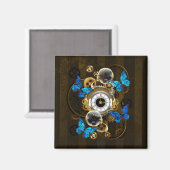 Steampunk Gears en Blue Butterflies Magneet (Voorkant / Achterkant)