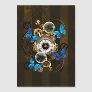 Steampunk Gears en Blue Butterflies Magnetische Uitnodiging
