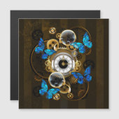Steampunk Gears en Blue Butterflies Magnetische Uitnodiging (Voorkant / Achterkant)