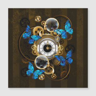Steampunk Gears en Blue Butterflies Magnetische Uitnodiging