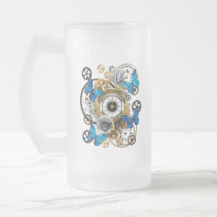 Steampunk Gears en Blue Butterflies Matglas Bierpul