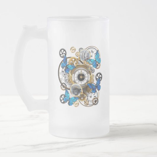 Steampunk Gears en Blue Butterflies Matglas Bierpul (Links)
