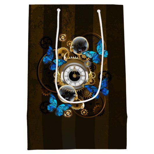 Steampunk Gears en Blue Butterflies Medium Cadeauzakje (Achterkant)