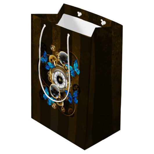 Steampunk Gears en Blue Butterflies Medium Cadeauzakje (Achterkant Gekanteld)