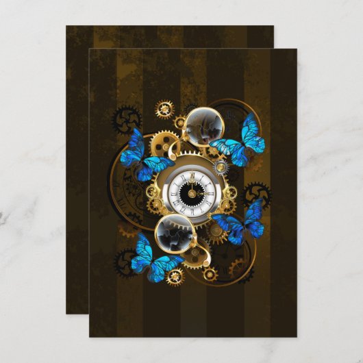 Steampunk Gears en Blue Butterflies Menu (Voorkant / Achterkant)