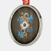Steampunk Gears en Blue Butterflies Metalen Ornament (Links)