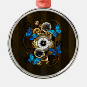 Steampunk Gears en Blue Butterflies Metalen Ornament