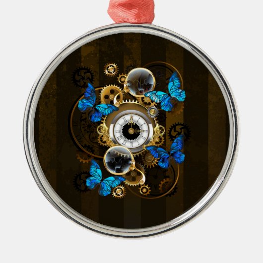 Steampunk Gears en Blue Butterflies Metalen Ornament (Voorkant)