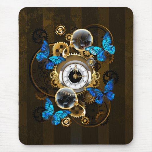 Steampunk Gears en Blue Butterflies Muismat (Voorkant)