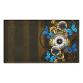 Steampunk Gears en Blue Butterflies Naambadge (Voorkant)