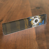 Steampunk Gears en Blue Butterflies Naambordje (Zijkant)