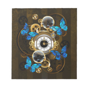Steampunk Gears en Blue Butterflies Notitieblok