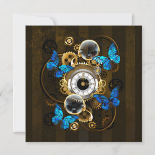 Steampunk Gears en Blue Butterflies Notitiekaartje