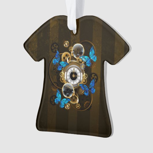Steampunk Gears en Blue Butterflies Ornament (voorkant)