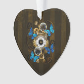 Steampunk Gears en Blue Butterflies Ornament (voorkant)