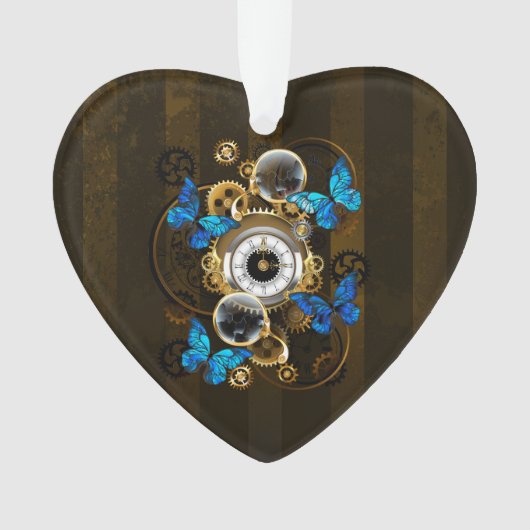 Steampunk Gears en Blue Butterflies Ornament (voorkant)