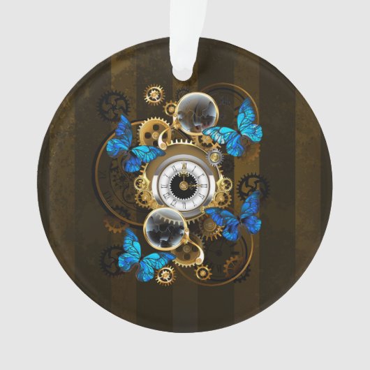 Steampunk Gears en Blue Butterflies Ornament (voorkant)