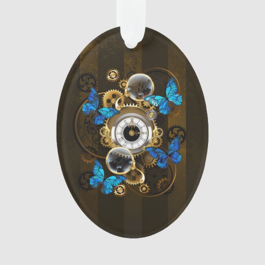 Steampunk Gears en Blue Butterflies Ornament (voorkant)