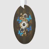 Steampunk Gears en Blue Butterflies Ornament (voorkant)