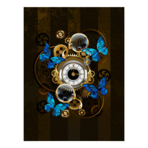 Steampunk Gears en Blue Butterflies Perfect Poster