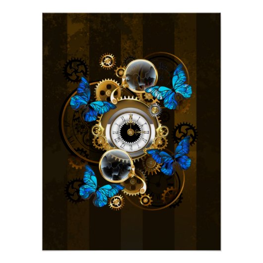 Steampunk Gears en Blue Butterflies Perfect Poster (Voorkant)