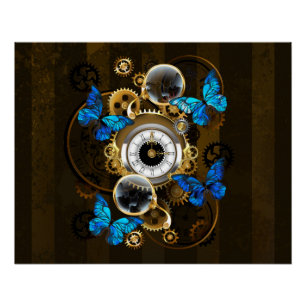 Steampunk Gears en Blue Butterflies Perfect Poster
