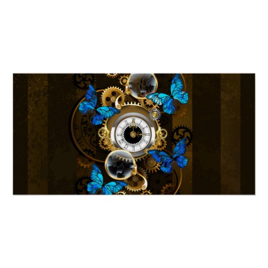 Steampunk Gears en Blue Butterflies Perfect Poster (Voorkant)