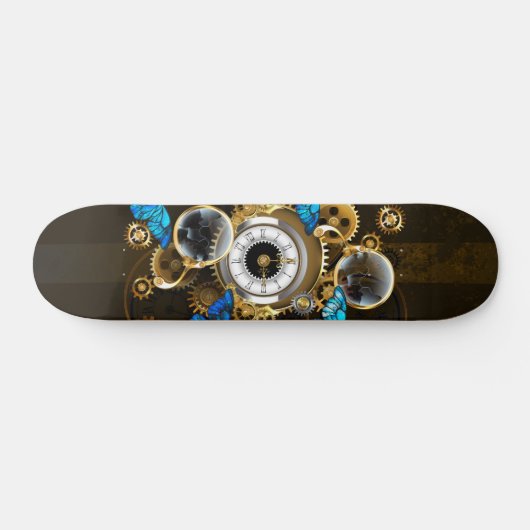 Steampunk Gears en Blue Butterflies Persoonlijk Skateboard (Horizontaal)