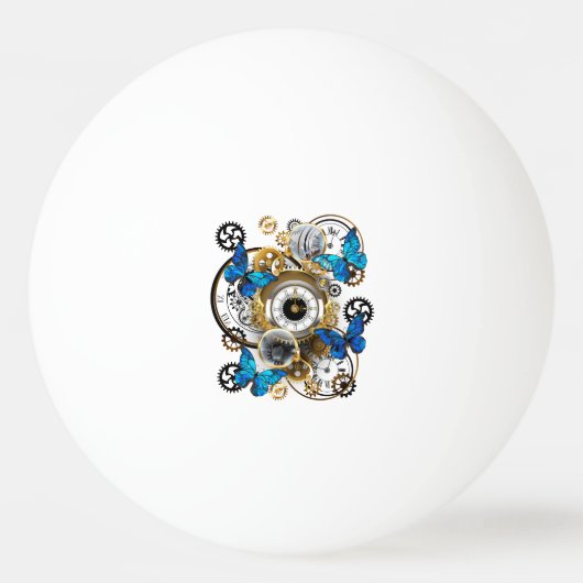 Steampunk Gears en Blue Butterflies Pingpongbal (Voorkant)