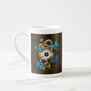 Steampunk Gears en Blue Butterflies Porselein Kop