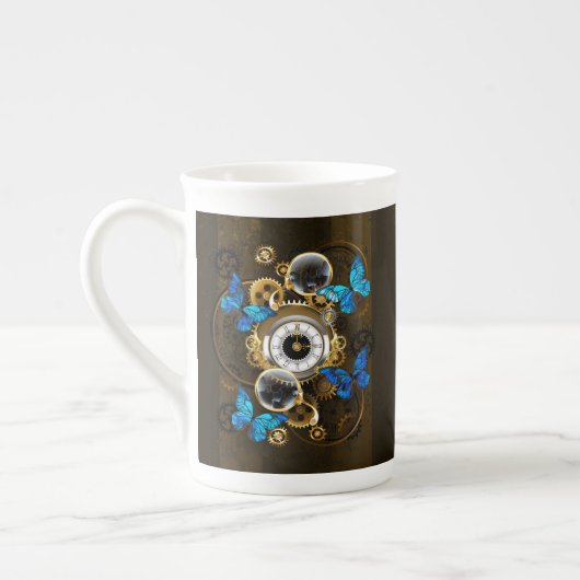 Steampunk Gears en Blue Butterflies Porselein Kop (Links)